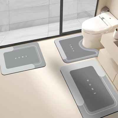 Mattona 3-piece anti-slip bathroom mat set with U-shaped toilet mat, quick-dry and water-absorbent