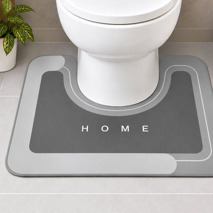 Gray Mattona U-shaped toilet mat around a toilet