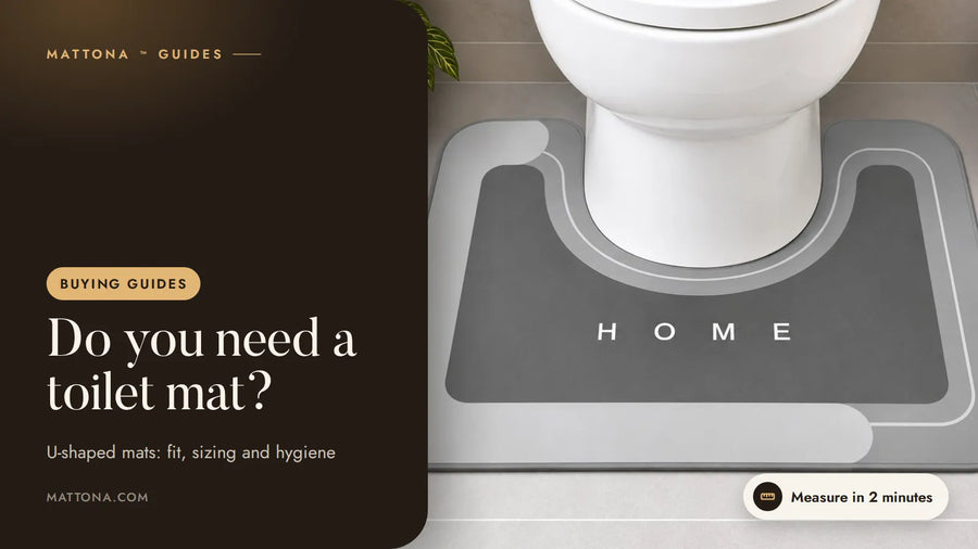 Mattona™ guide cover: do you need a toilet mat, with a gray U-shaped mat around a toilet
