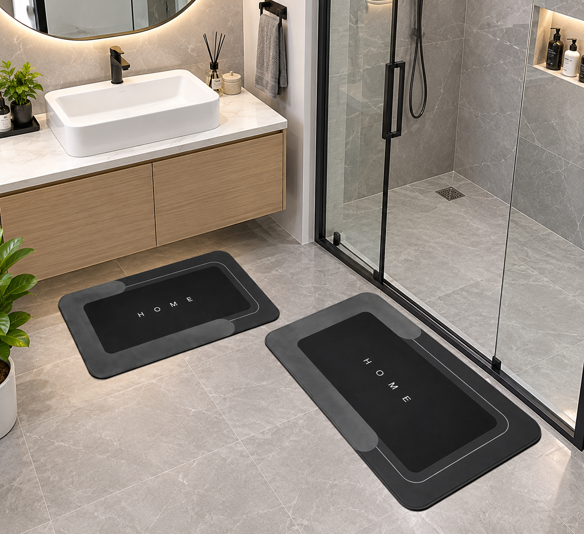 Super Absorbent Bathroom Square Shape Floor Mat – Soft, Quick-Dry & Non-Slip (1-piece)