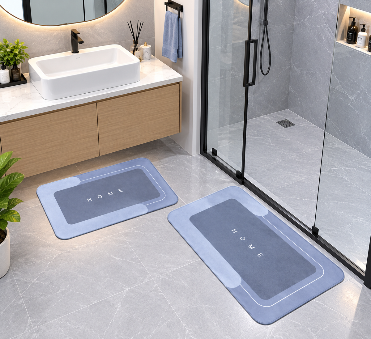 Super Absorbent Bathroom Square Shape Floor Mat – Soft, Quick-Dry & Non-Slip (1-piece)