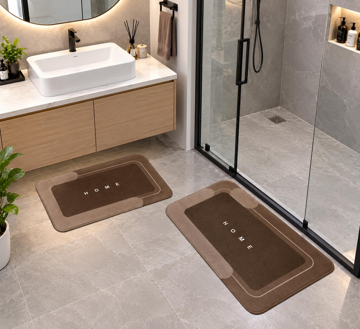 Super Absorbent Bathroom Square Shape Floor Mat – Soft, Quick-Dry & Non-Slip (1-piece)