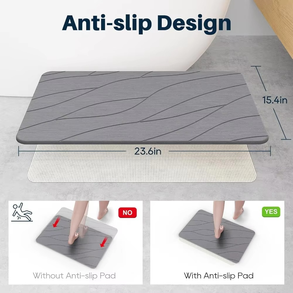 Quick-Dry Stone Bath Mat – Super Absorbent Diatomaceous Earth Bathroom Mat with Non-Slip Base