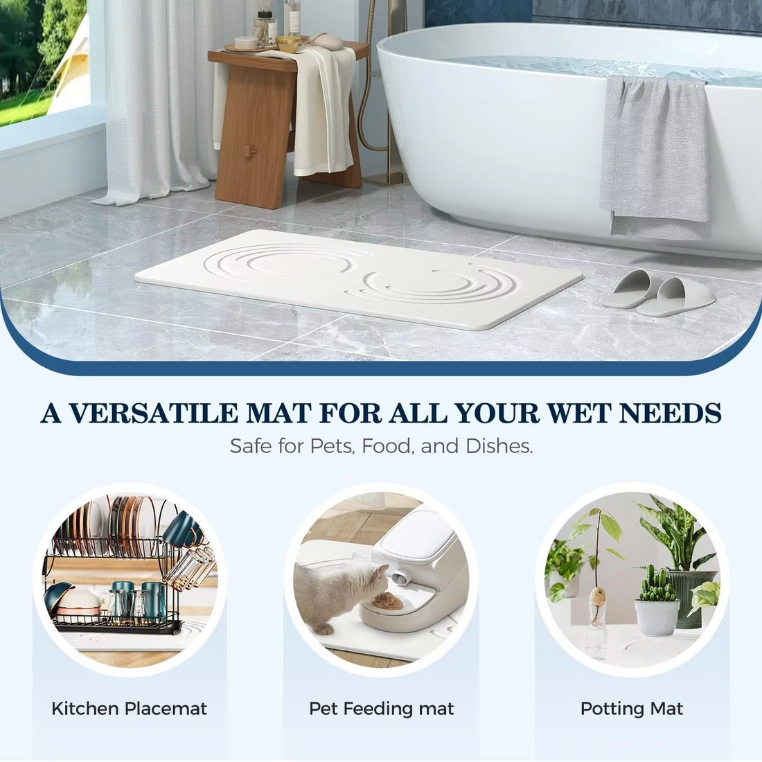 Quick-Drying Diatomite Bath Mat – Natural Stone Shower Mat for Bathroom Floor, Super Absorbent, Anti-Slip & Easy to Clean