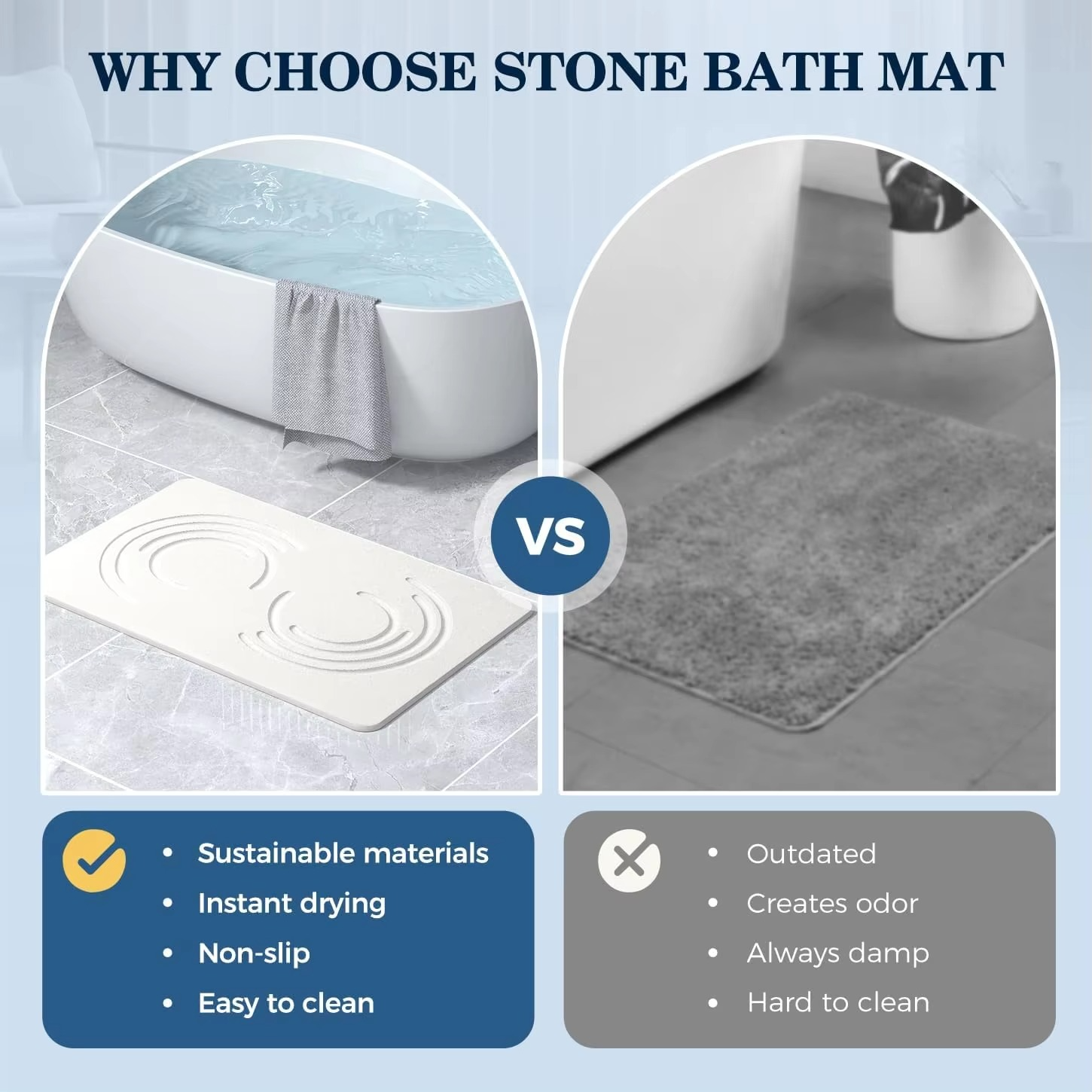 Quick-Drying Diatomite Bath Mat – Natural Stone Shower Mat for Bathroom Floor, Super Absorbent, Anti-Slip & Easy to Clean