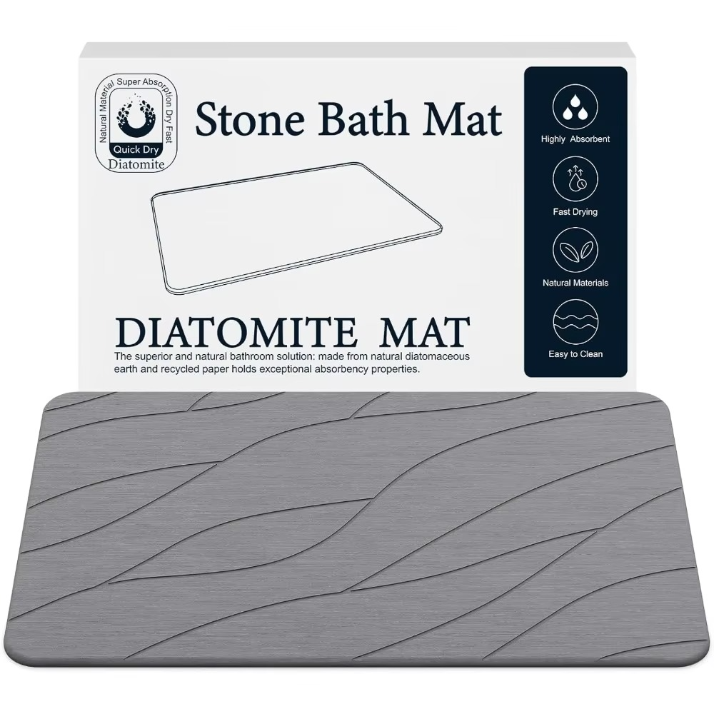 Quick-Dry Stone Bath Mat – Super Absorbent Diatomaceous Earth Bathroom Mat with Non-Slip Base