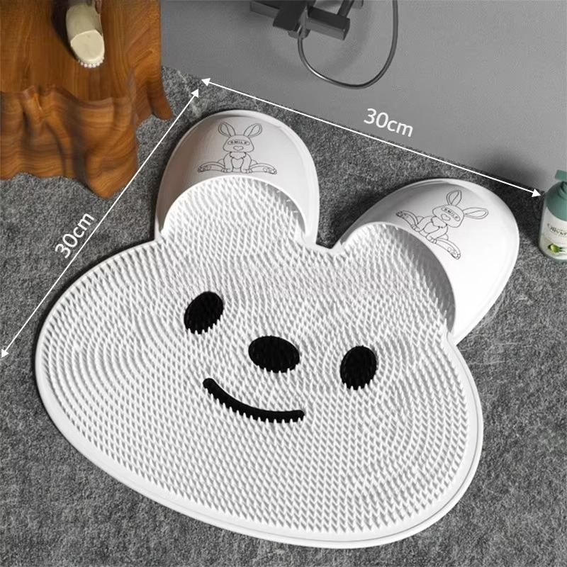 Rabbit Anti-Slip Shower Foot Scrubber Mat – Circular Massage Foot Cleaning Pad with Suction Cups, Bathroom Safety Floor Mat for Shower & Bathtub