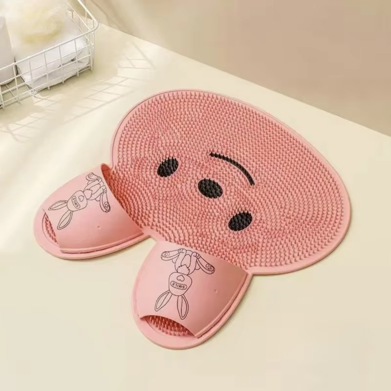 Rabbit Anti-Slip Shower Foot Scrubber Mat – Circular Massage Foot Cleaning Pad with Suction Cups, Bathroom Safety Floor Mat for Shower & Bathtub
