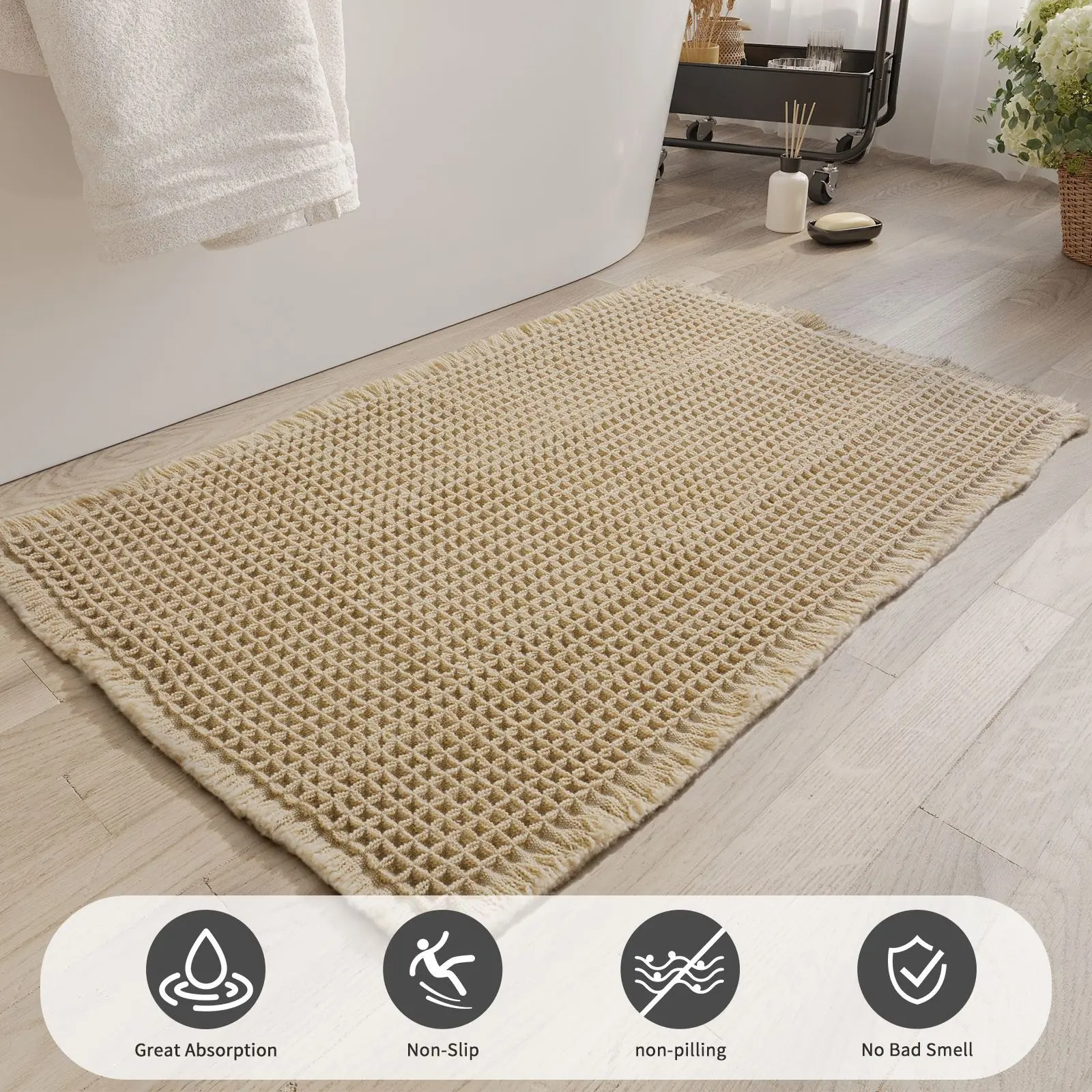 Honlaker Polyester-Cotton Waffle Bath Mat – Anti-Slip, Water-Absorbent & Quick-Drying Bathroom Door Floor Mat