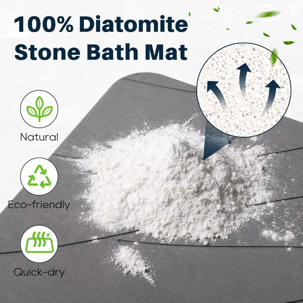 Quick-Dry Stone Bath Mat – Super Absorbent Diatomaceous Earth Bathroom Mat with Non-Slip Base