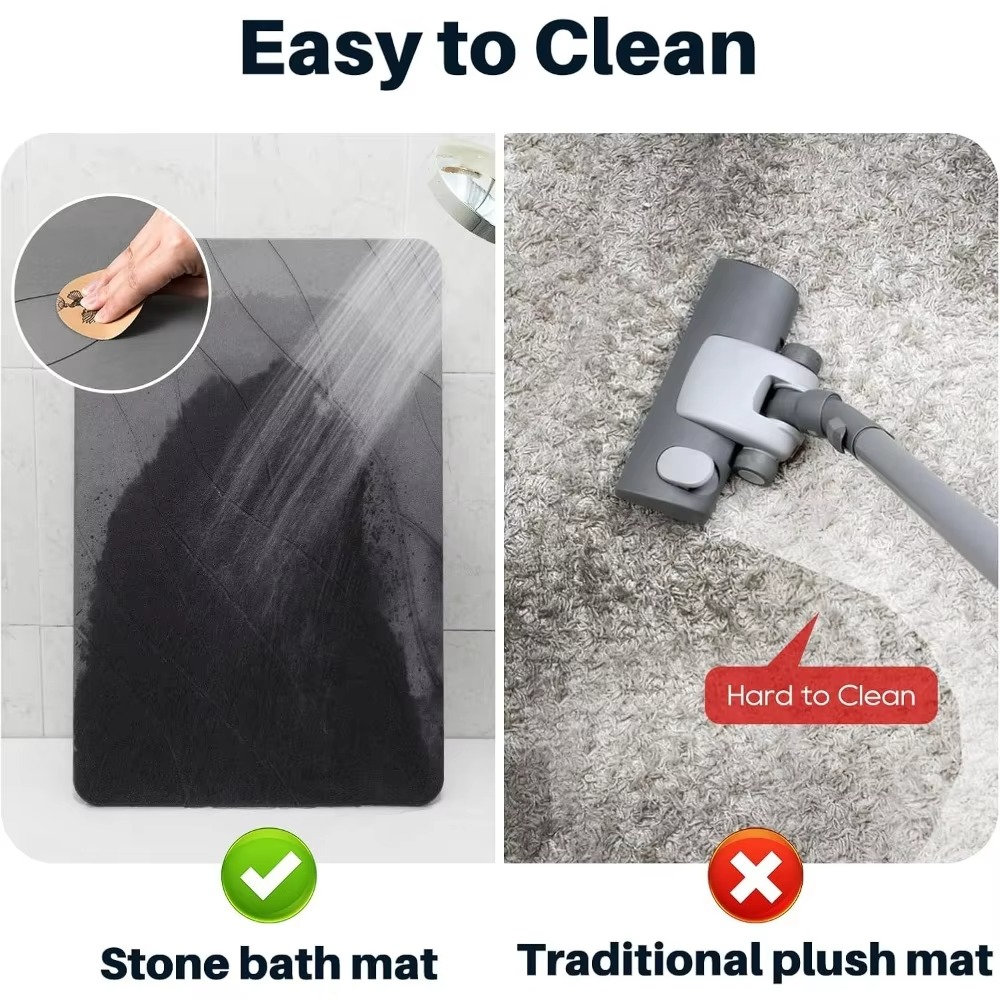 Quick-Dry Stone Bath Mat – Super Absorbent Diatomaceous Earth Bathroom Mat with Non-Slip Base