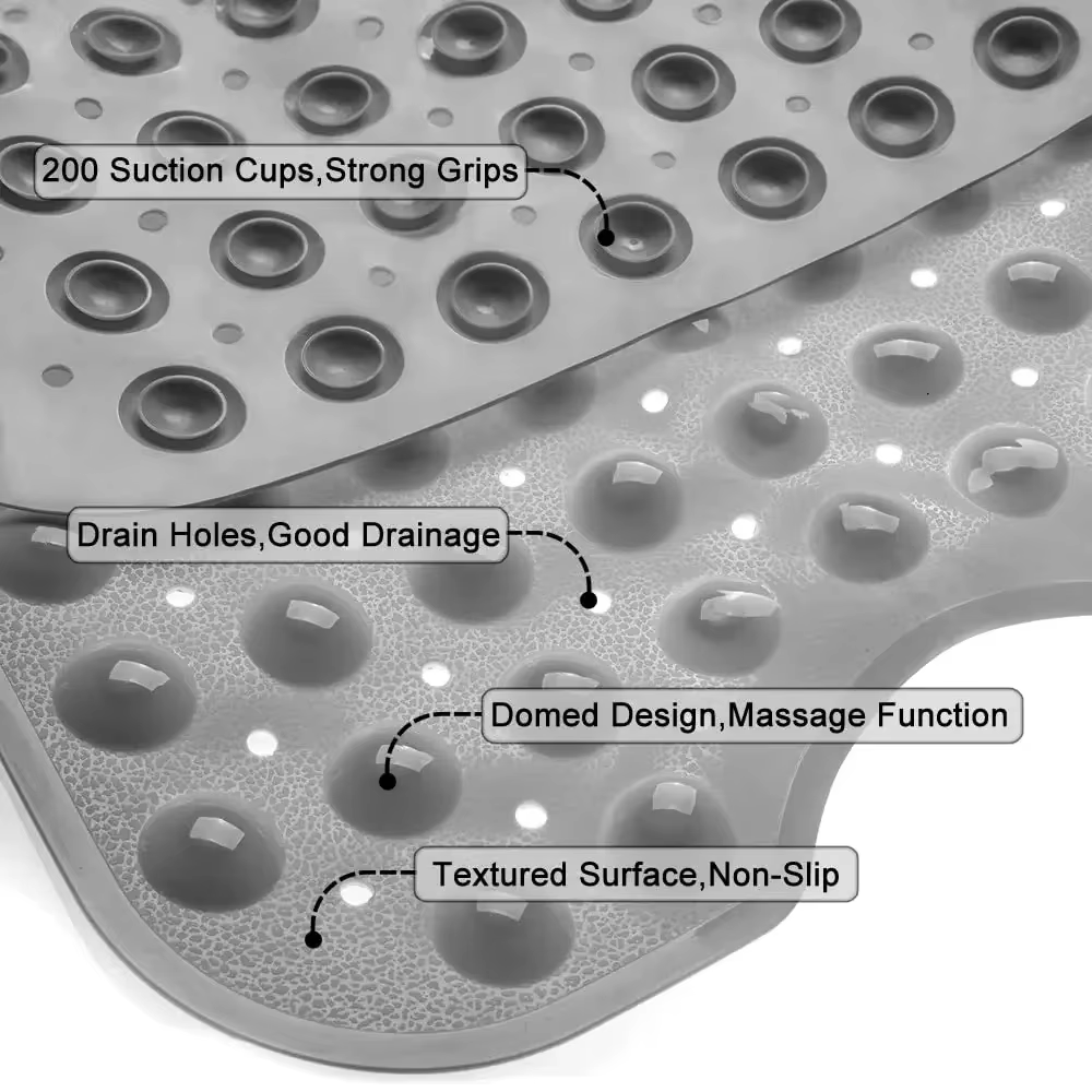 Extra-Long Bathtub Shower Mat 40 × 16 Inch – Non-Slip PVC Bath Mat with Suction Cups & Drain Holes, Machine Washable Bathroom Safety Mat