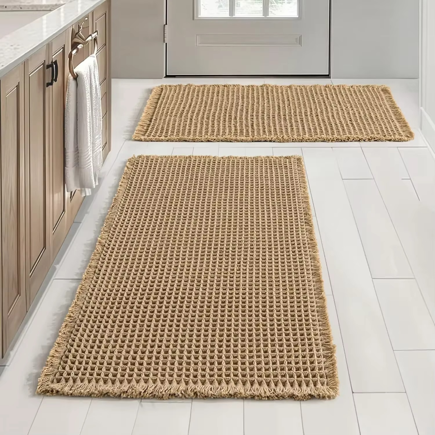 Honlaker Polyester-Cotton Waffle Bath Mat – Anti-Slip, Water-Absorbent & Quick-Drying Bathroom Door Floor Mat