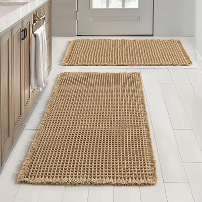 Polyester-cotton waffle bath mat, water-absorbent and quick-drying with non-slip backing