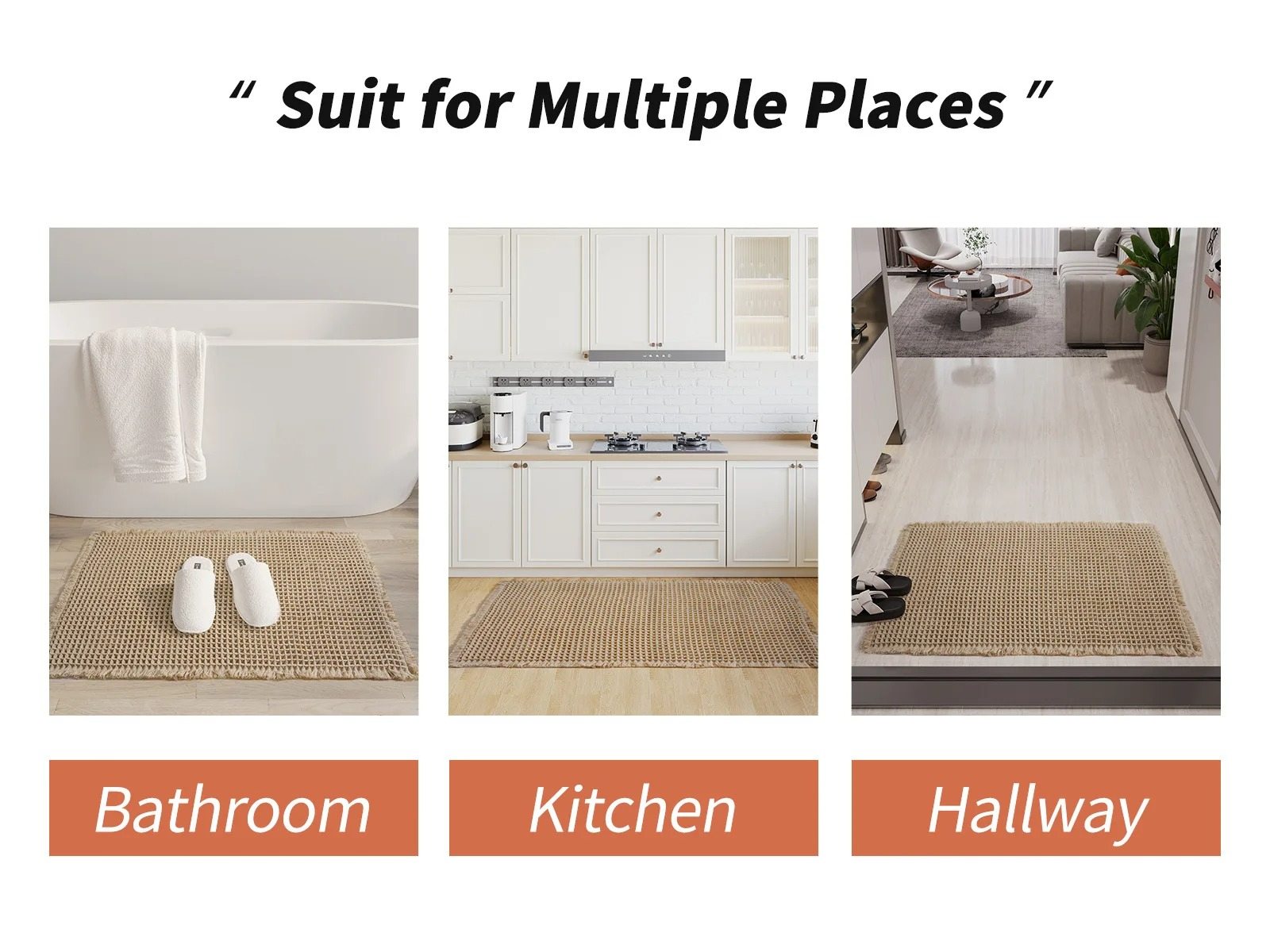 Honlaker Polyester-Cotton Waffle Bath Mat – Anti-Slip, Water-Absorbent & Quick-Drying Bathroom Door Floor Mat