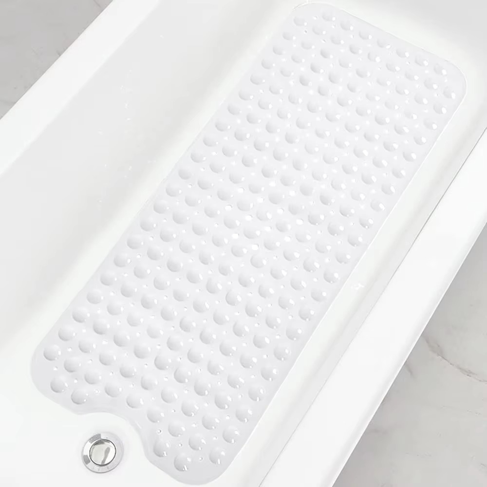 Extra-Long Bathtub Shower Mat 40 × 16 Inch – Non-Slip PVC Bath Mat with Suction Cups & Drain Holes, Machine Washable Bathroom Safety Mat