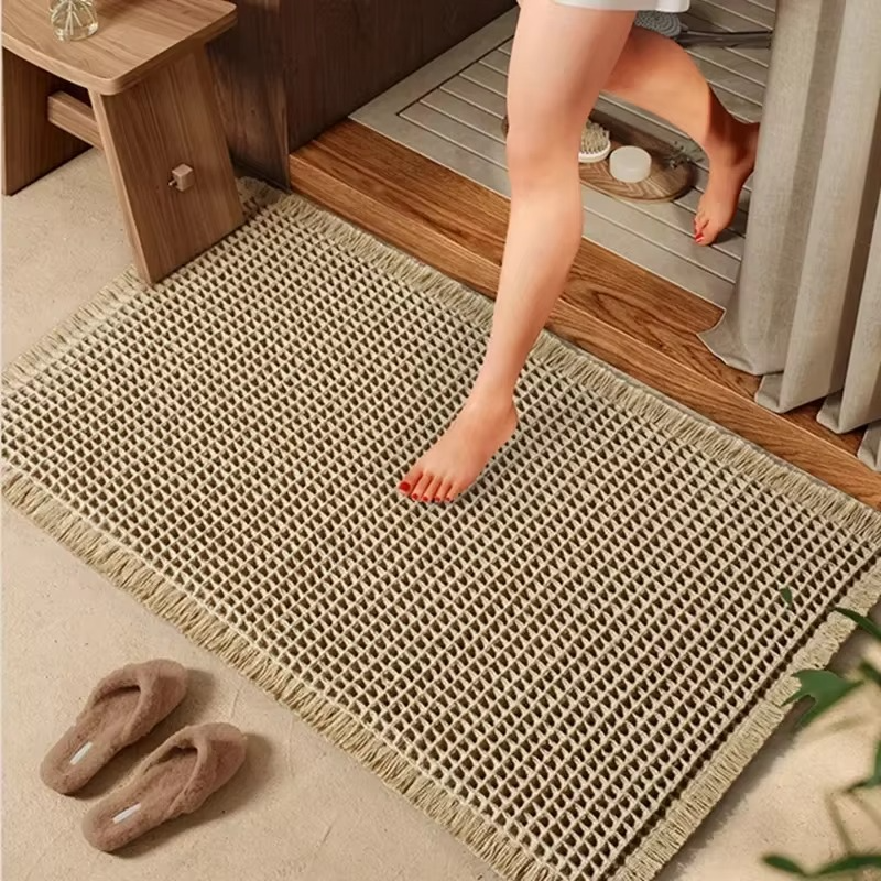 Honlaker Polyester-Cotton Waffle Bath Mat – Anti-Slip, Water-Absorbent & Quick-Drying Bathroom Door Floor Mat