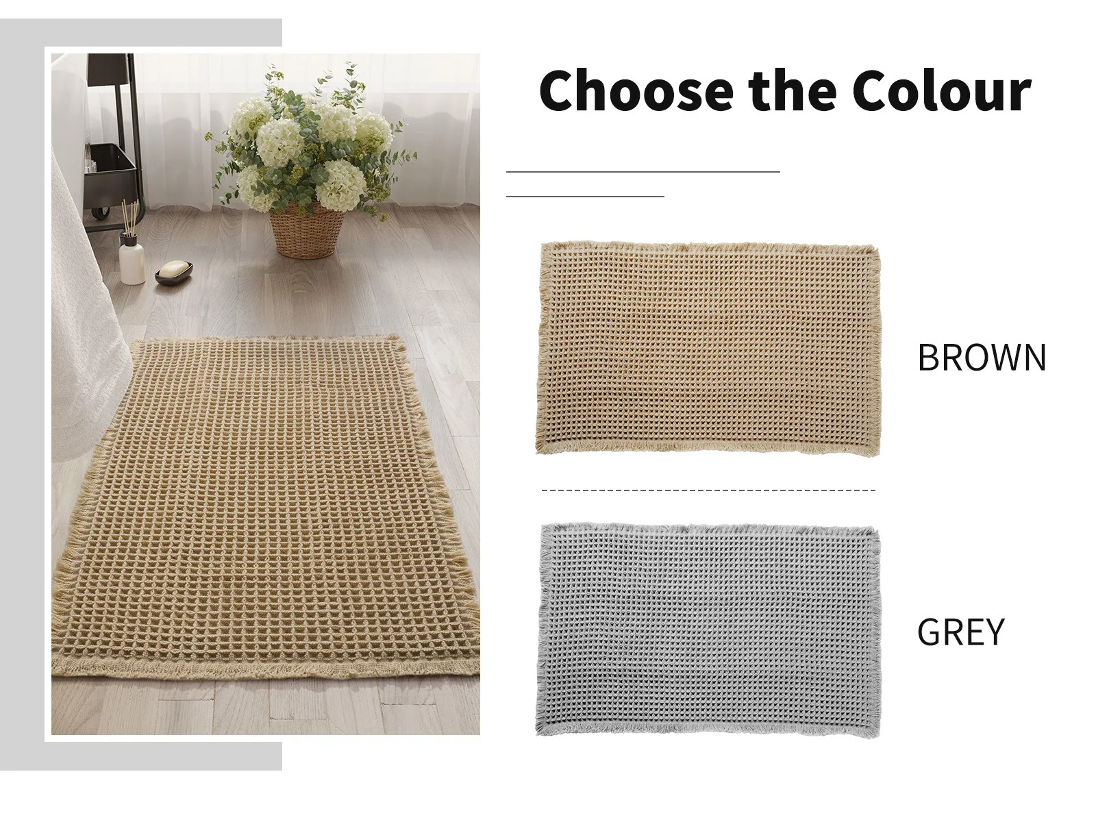 Honlaker Polyester-Cotton Waffle Bath Mat – Anti-Slip, Water-Absorbent & Quick-Drying Bathroom Door Floor Mat