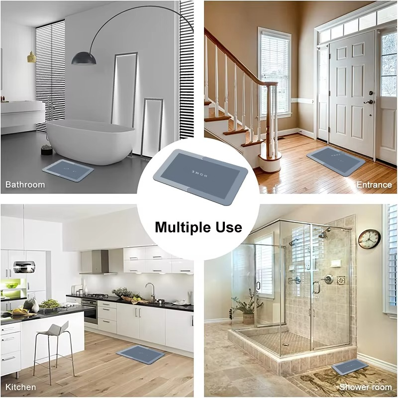 The bath mat used around the home, beside the bath, at the sink and under pet feeding bowls